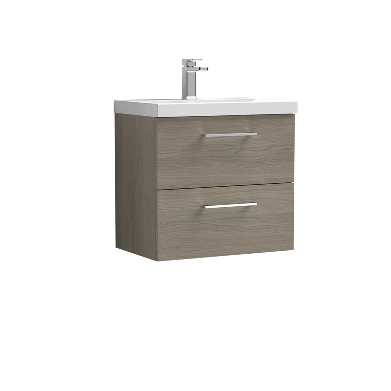 Lana 600mm Wall Hung 2 Drawer Vanity Unit & Basin - Solace Oak
