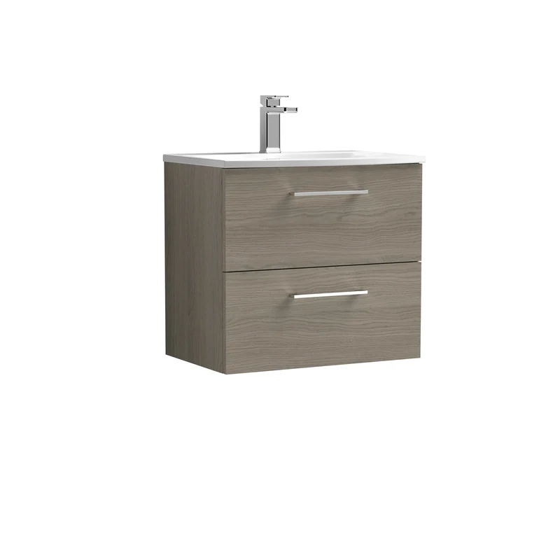 Lana 600mm Wall Hung 2 Drawer Vanity Unit & Basin - Solace Oak
