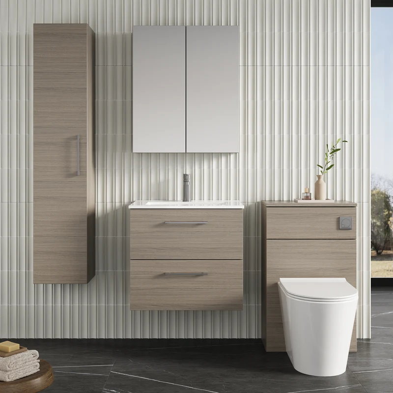 Lana 600mm Wall Hung 2 Drawer Vanity Unit & Basin - Solace Oak