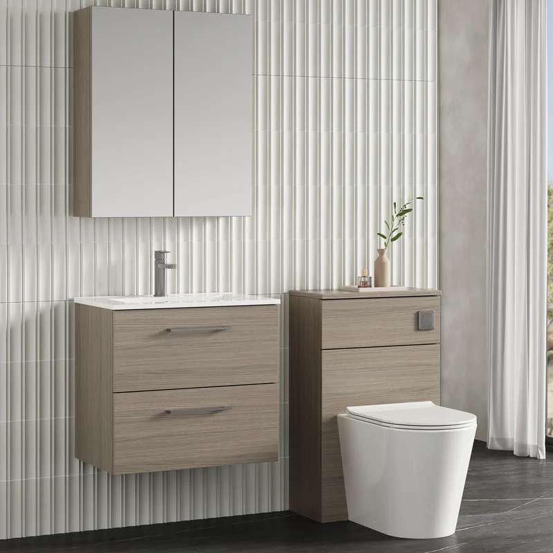 Lana 600mm Wall Hung 2 Drawer Vanity Unit & Basin - Solace Oak