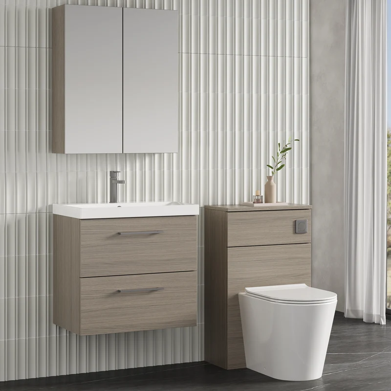 Lana 600mm Wall Hung 2 Drawer Vanity Unit & Basin - Solace Oak