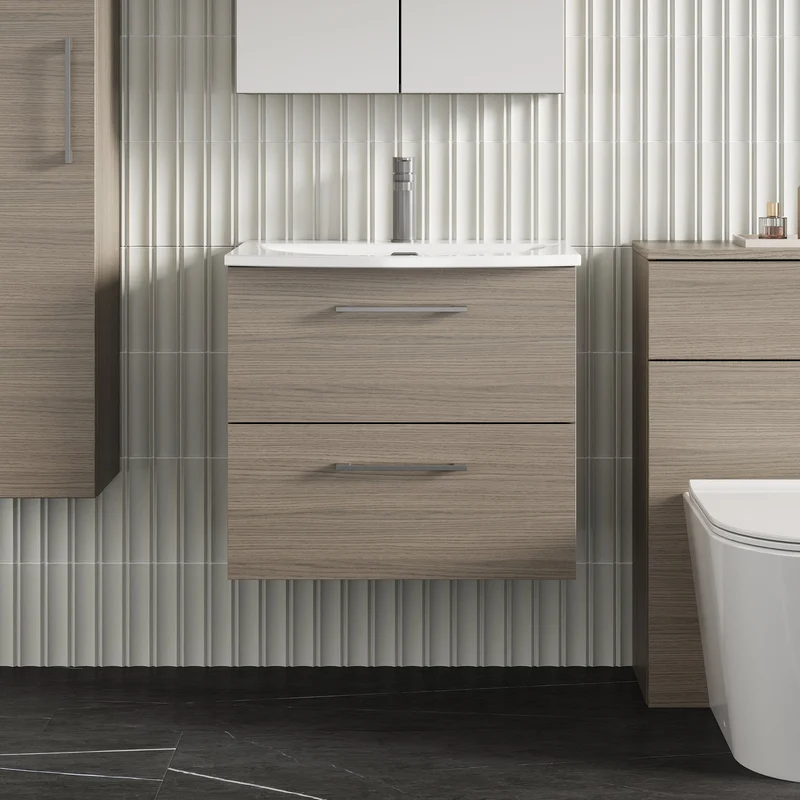 Lana 600mm Wall Hung 2 Drawer Vanity Unit & Basin - Solace Oak