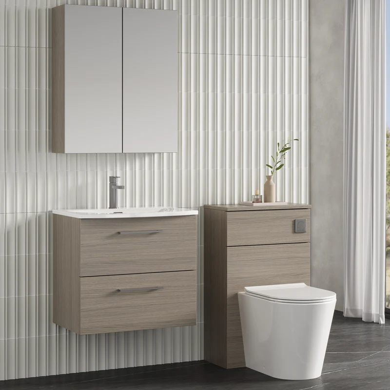 Lana 600mm Wall Hung 2 Drawer Vanity Unit & Basin - Solace Oak