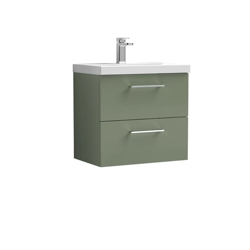 Lana 600mm Wall Hung 2 Drawer Vanity Unit & Basin - Satin Green