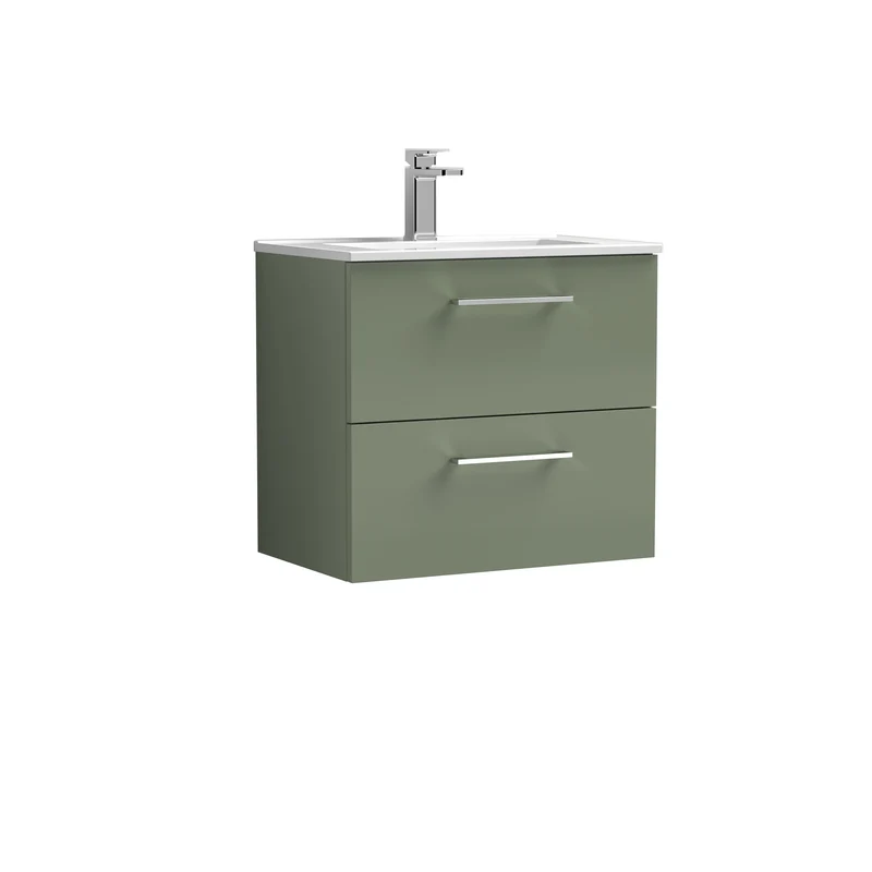 Lana 600mm Wall Hung 2 Drawer Vanity Unit & Basin - Satin Green