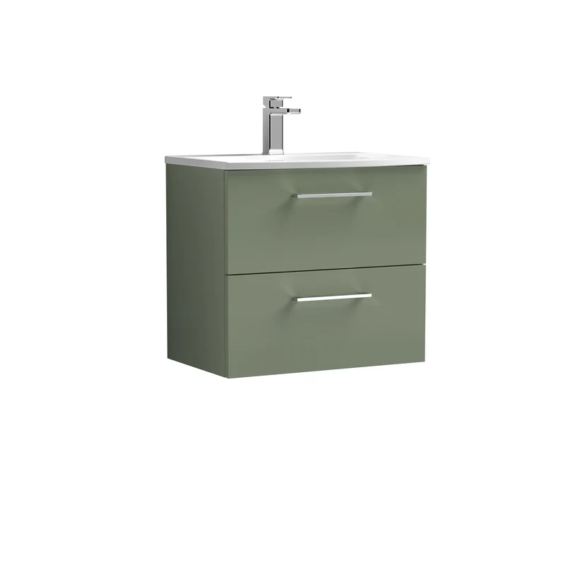 Lana 600mm Wall Hung 2 Drawer Vanity Unit & Basin - Satin Green