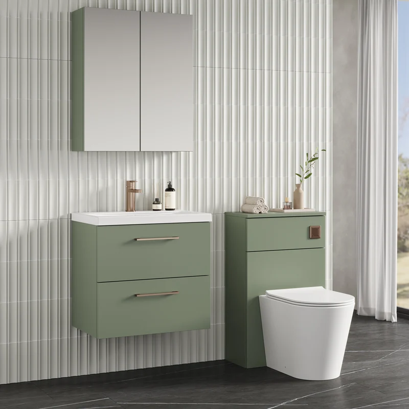 Lana 600mm Wall Hung 2 Drawer Vanity Unit & Basin - Satin Green