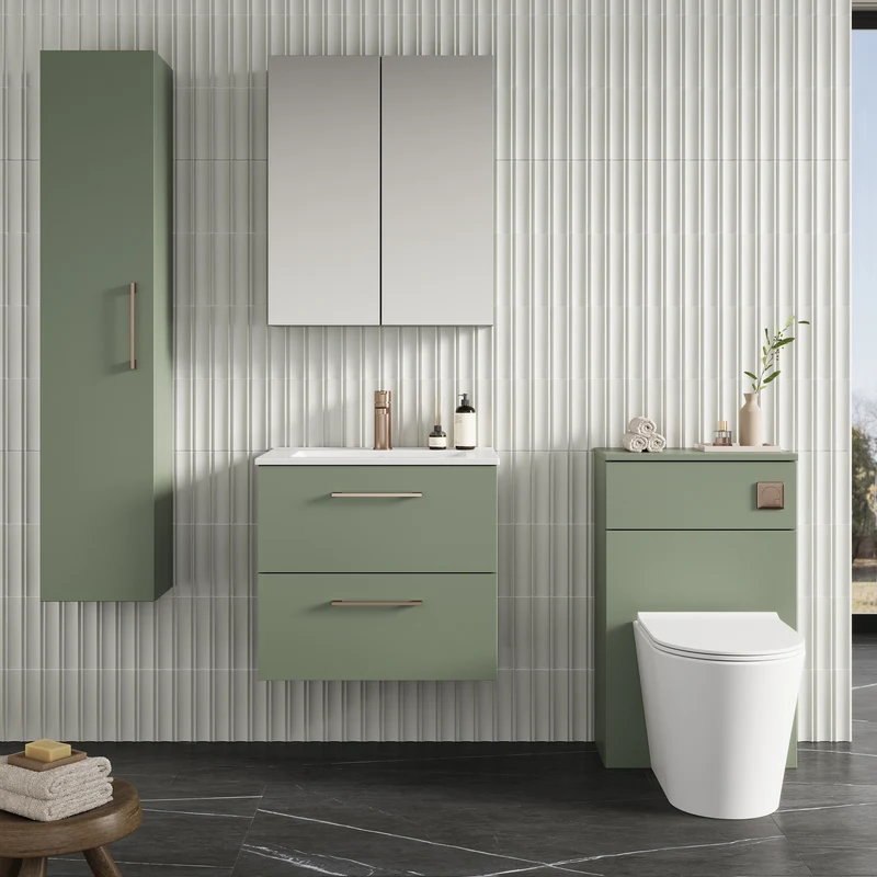 Lana 600mm Wall Hung 2 Drawer Vanity Unit & Basin - Satin Green