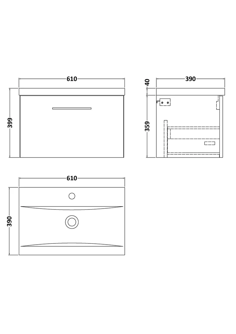 Lana 600mm Wall Hung 1 Drawer Vanity Unit & Basin - Anthracite Woodgrain