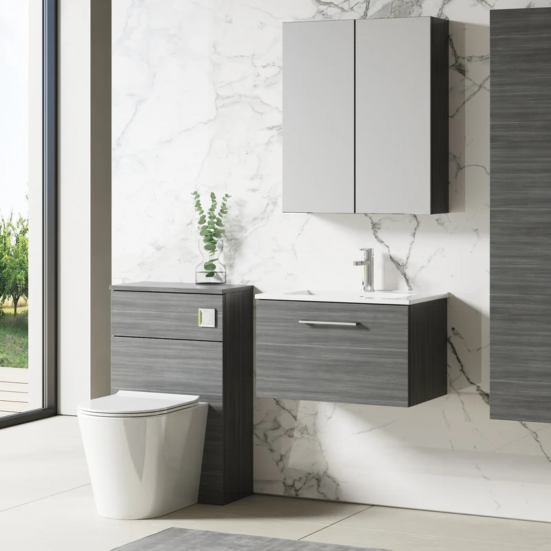 Lana 600mm Wall Hung 1 Drawer Vanity Unit & Basin - Anthracite Woodgrain