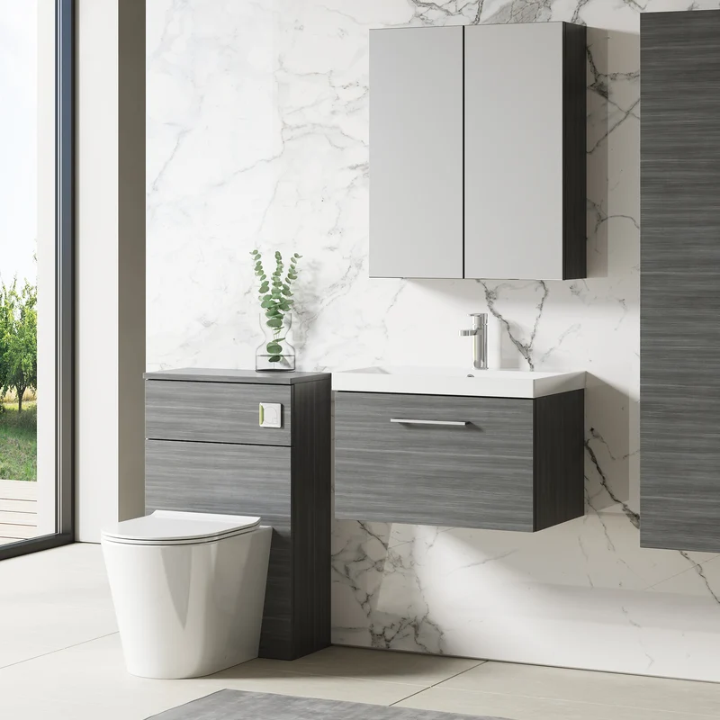 Lana 600mm Wall Hung 1 Drawer Vanity Unit & Basin - Anthracite Woodgrain