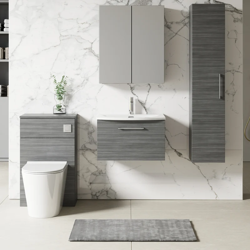 Lana 600mm Wall Hung 1 Drawer Vanity Unit & Basin - Anthracite Woodgrain