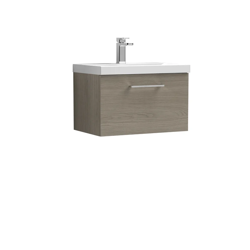 Lana 600mm Wall Hung 1 Drawer Vanity Unit & Basin - Solace Oak