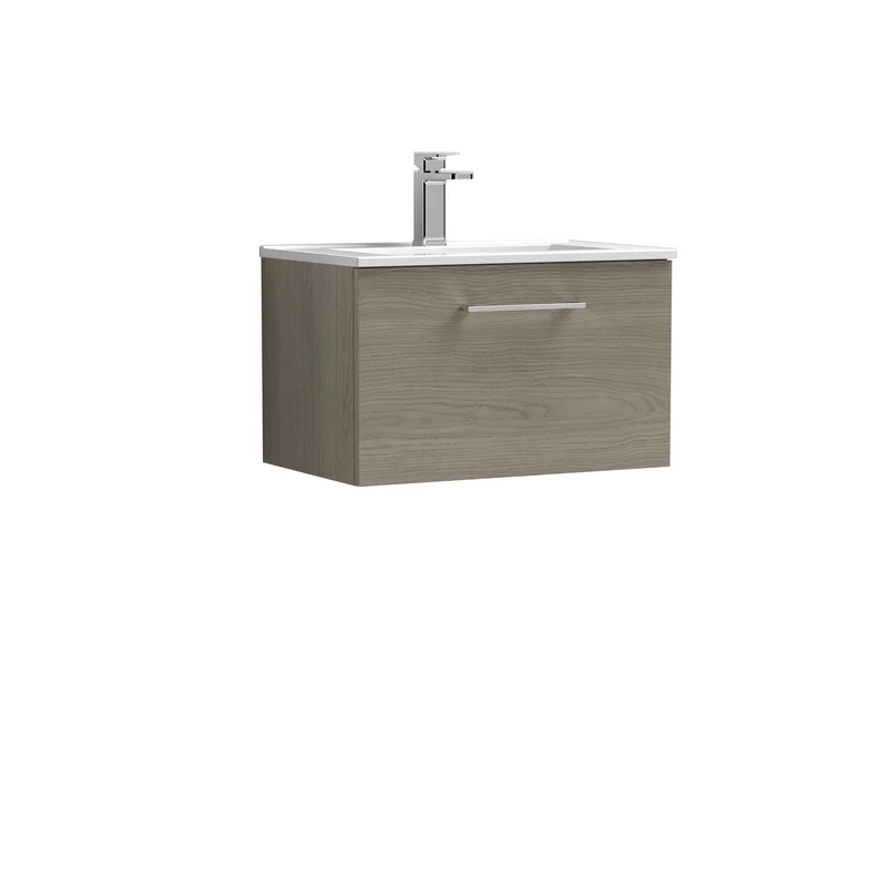 Lana 600mm Wall Hung 1 Drawer Vanity Unit & Basin - Solace Oak