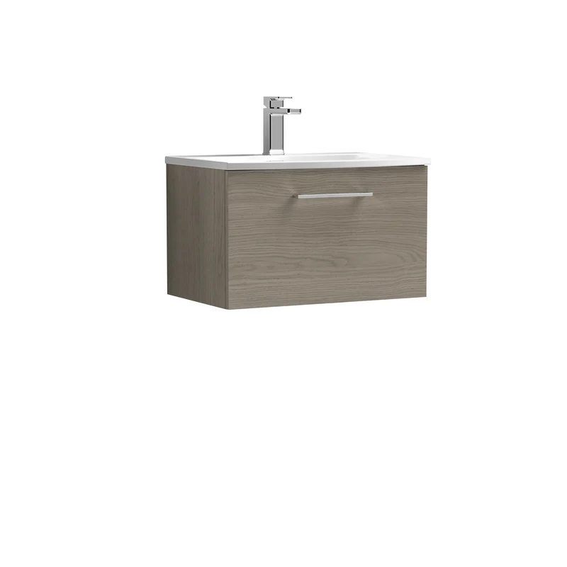 Lana 600mm Wall Hung 1 Drawer Vanity Unit & Basin - Solace Oak