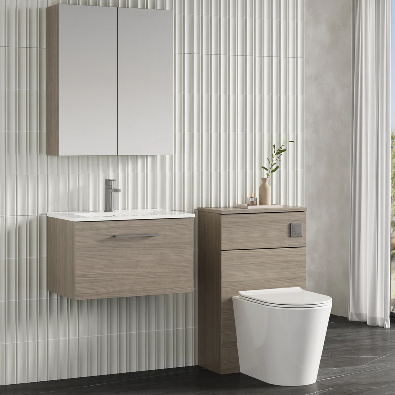 Lana 600mm Wall Hung 1 Drawer Vanity Unit & Basin - Solace Oak