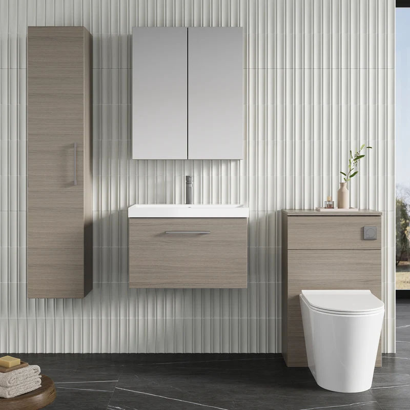 Lana 600mm Wall Hung 1 Drawer Vanity Unit & Basin - Solace Oak