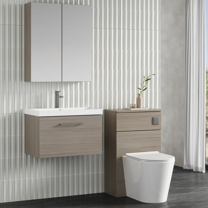 Lana 600mm Wall Hung 1 Drawer Vanity Unit & Basin - Solace Oak
