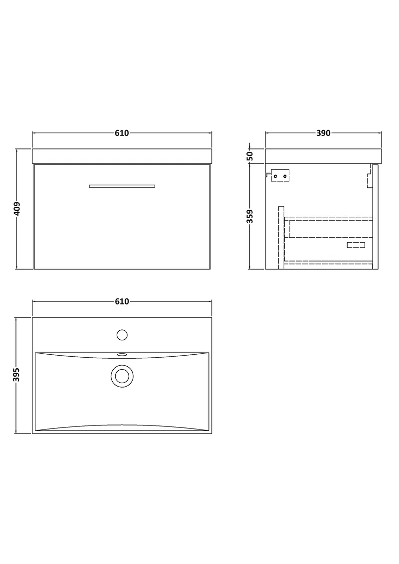 Lana 600mm Wall Hung 1 Drawer Vanity Unit & Basin - Solace Oak