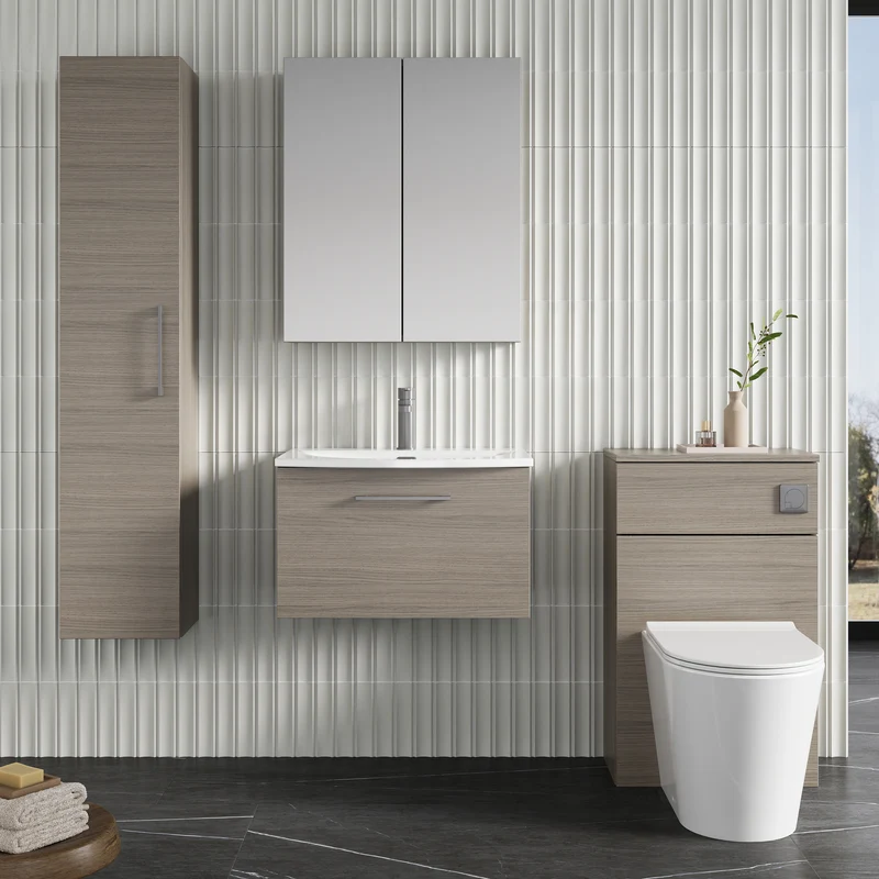 Lana 600mm Wall Hung 1 Drawer Vanity Unit & Basin - Solace Oak