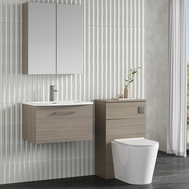 Lana 600mm Wall Hung 1 Drawer Vanity Unit & Basin - Solace Oak