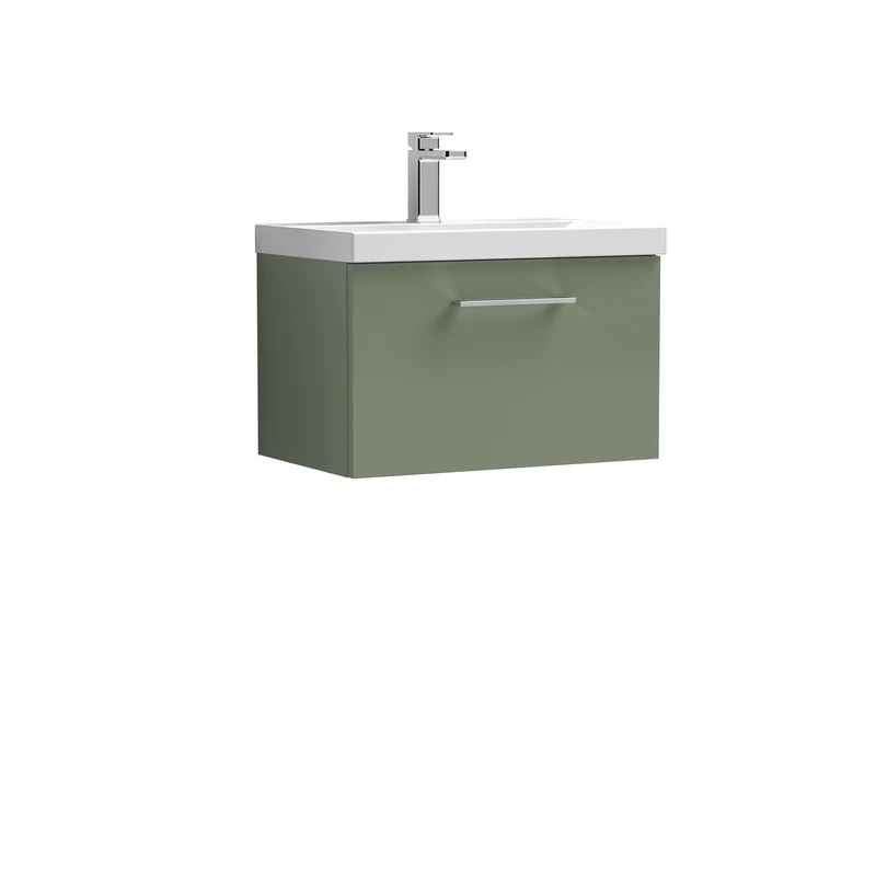 Lana 600mm Wall Hung 1 Drawer Vanity Unit & Basin - Satin Green