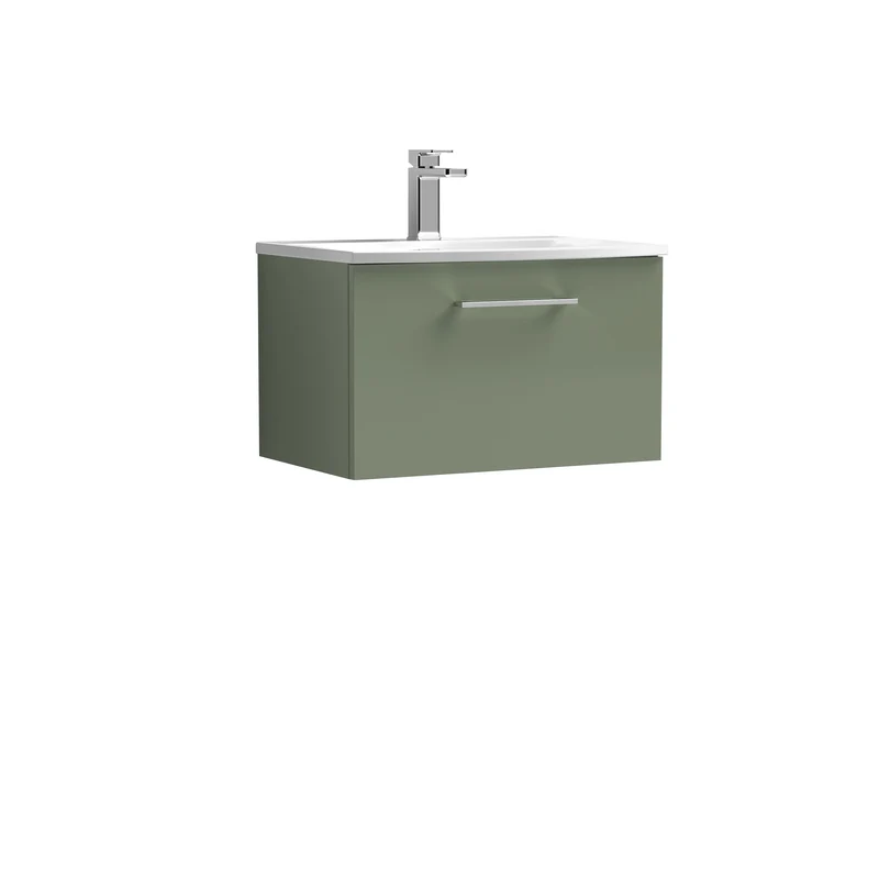 Lana 600mm Wall Hung 1 Drawer Vanity Unit & Basin - Satin Green