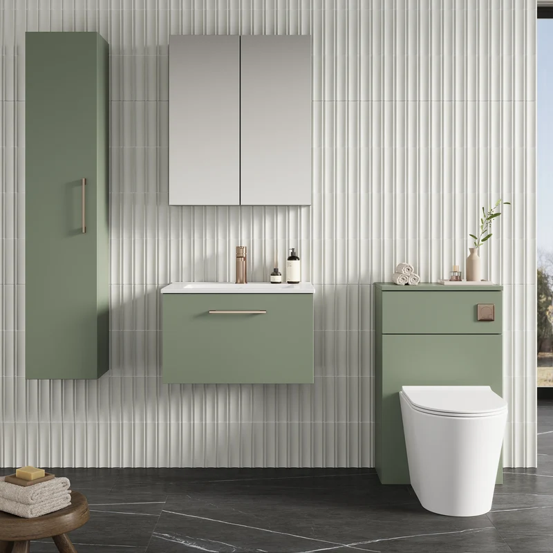 Lana 600mm Wall Hung 1 Drawer Vanity Unit & Basin - Satin Green