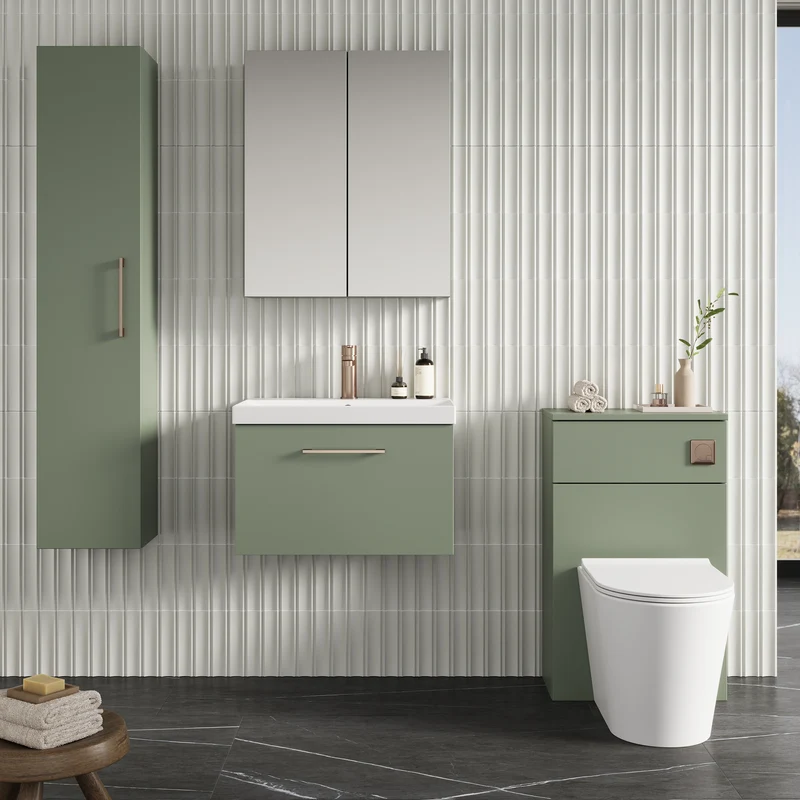 Lana 600mm Wall Hung 1 Drawer Vanity Unit & Basin - Satin Green