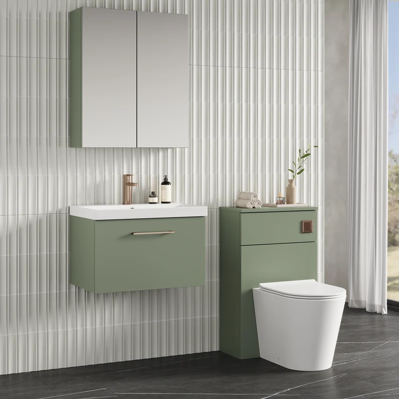 Lana 600mm Wall Hung 1 Drawer Vanity Unit & Basin - Satin Green