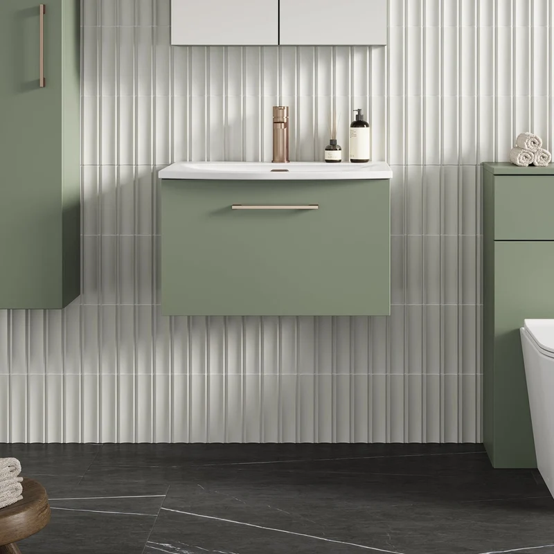 Lana 600mm Wall Hung 1 Drawer Vanity Unit & Basin - Satin Green