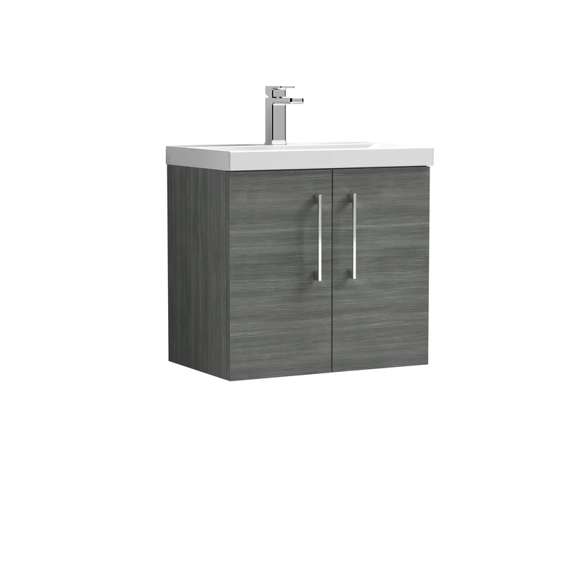 Lana 600mm Wall Hung 2 Door Vanity Unit & Basin - Anthracite Woodgrain