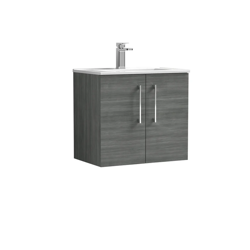 Lana 600mm Wall Hung 2 Door Vanity Unit & Basin - Anthracite Woodgrain