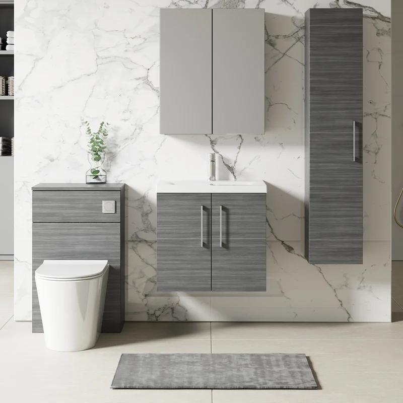 Lana 600mm Wall Hung 2 Door Vanity Unit & Basin - Anthracite Woodgrain