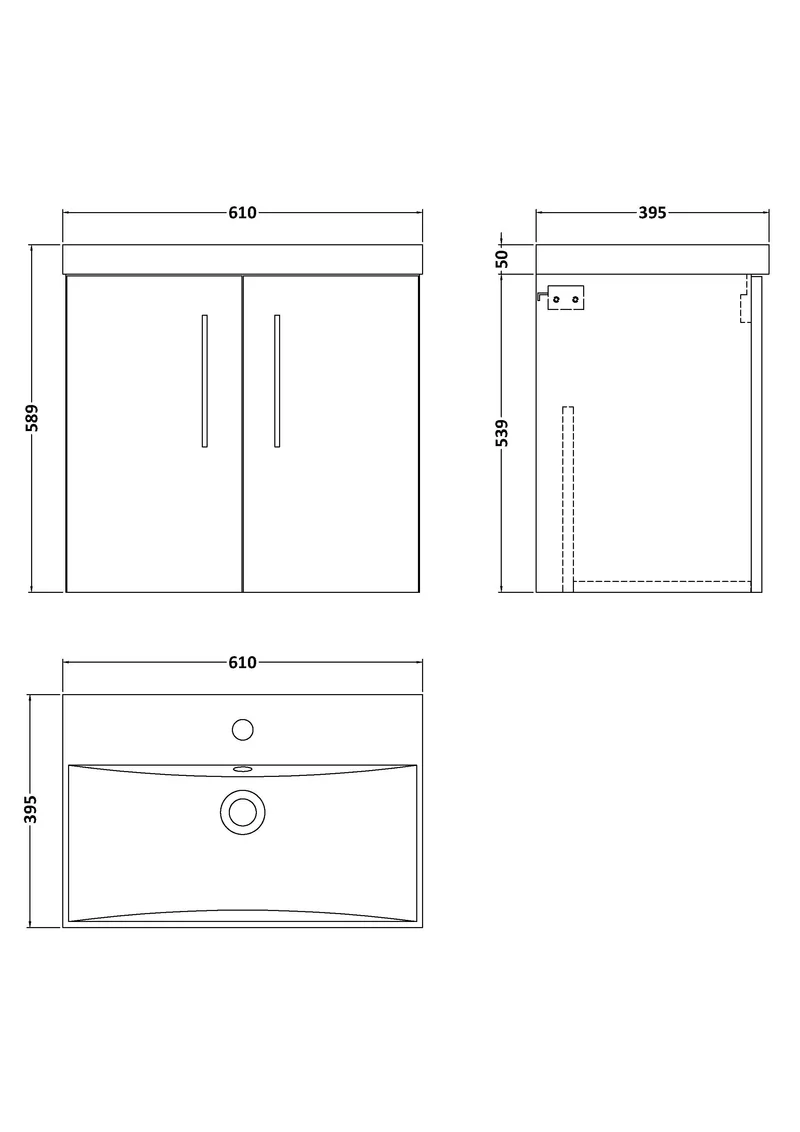 Lana 600mm Wall Hung 2 Door Vanity Unit & Basin - Anthracite Woodgrain