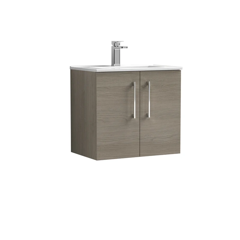Lana 600mm Wall Hung 2 Door Vanity Unit & Basin - Solace Oak