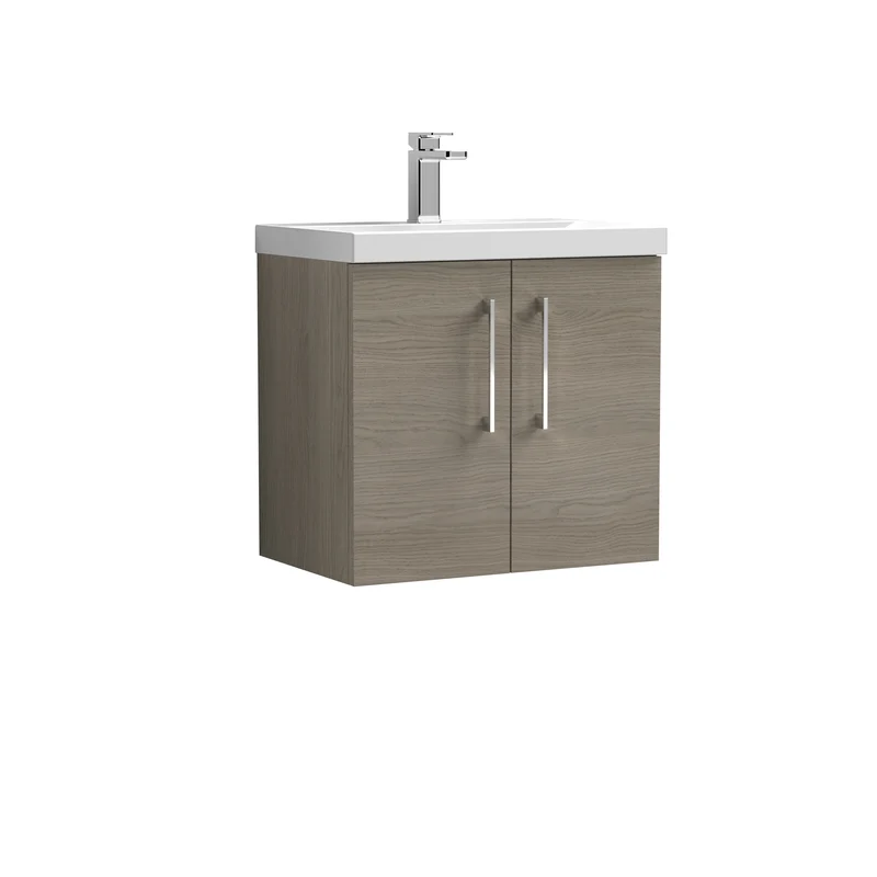 Lana 600mm Wall Hung 2 Door Vanity Unit & Basin - Solace Oak