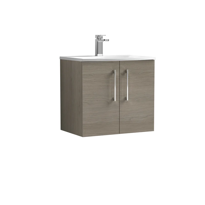 Lana 600mm Wall Hung 2 Door Vanity Unit & Basin - Solace Oak