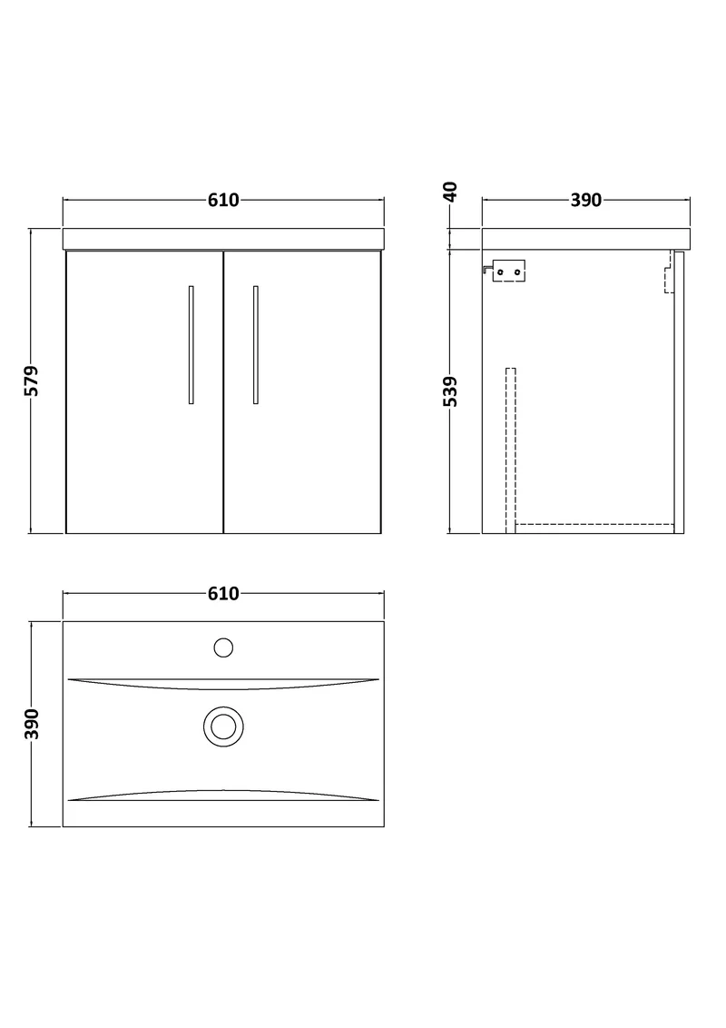 Lana 600mm Wall Hung 2 Door Vanity Unit & Basin - Solace Oak