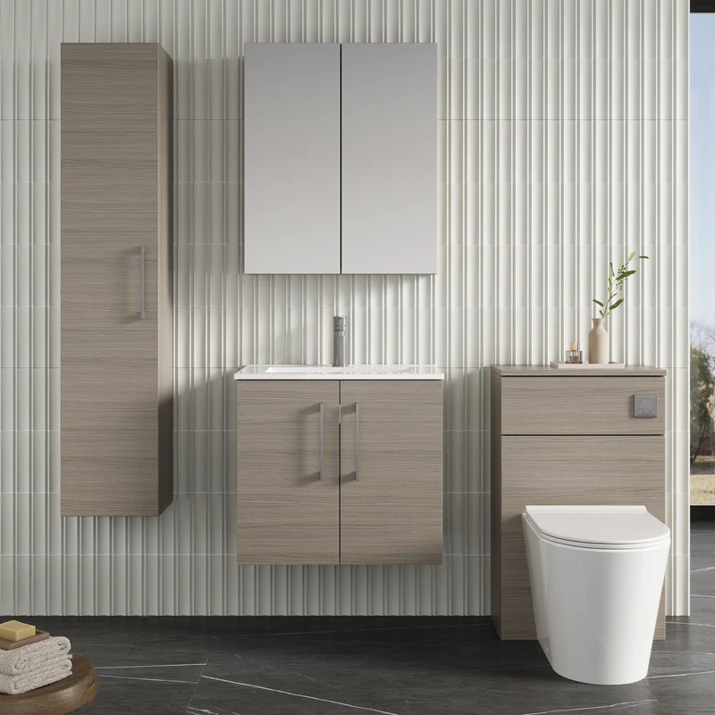 Lana 600mm Wall Hung 2 Door Vanity Unit & Basin - Solace Oak
