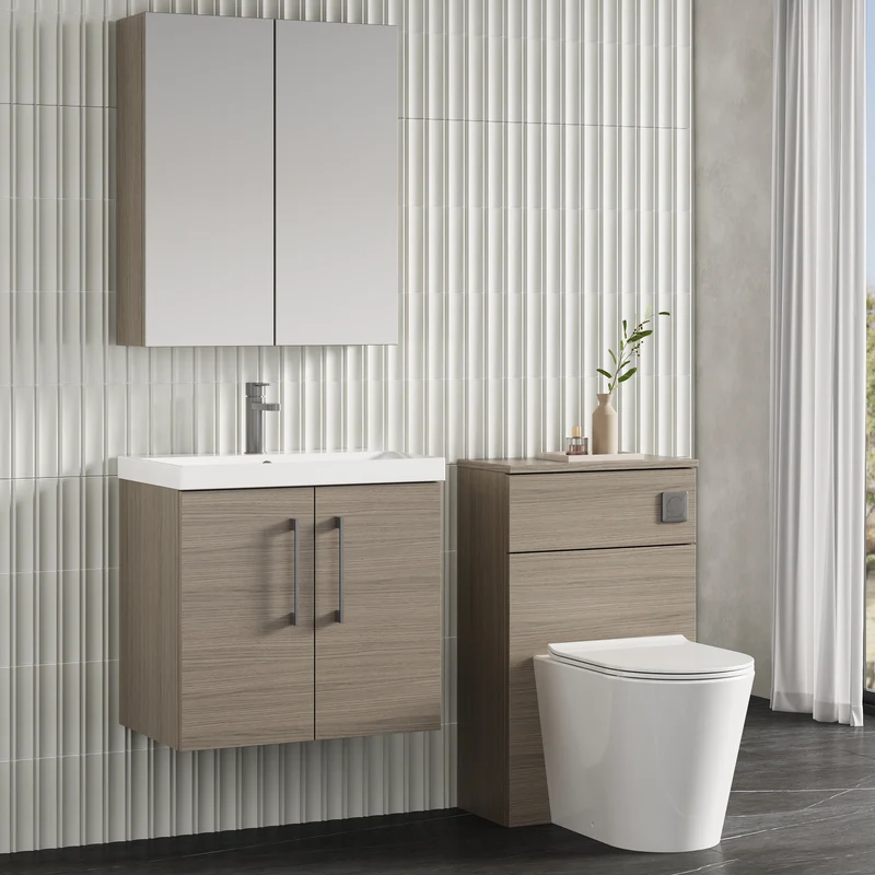 Lana 600mm Wall Hung 2 Door Vanity Unit & Basin - Solace Oak