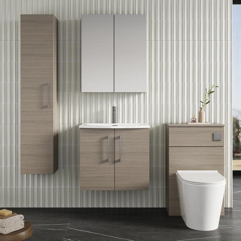 Lana 600mm Wall Hung 2 Door Vanity Unit & Basin - Solace Oak