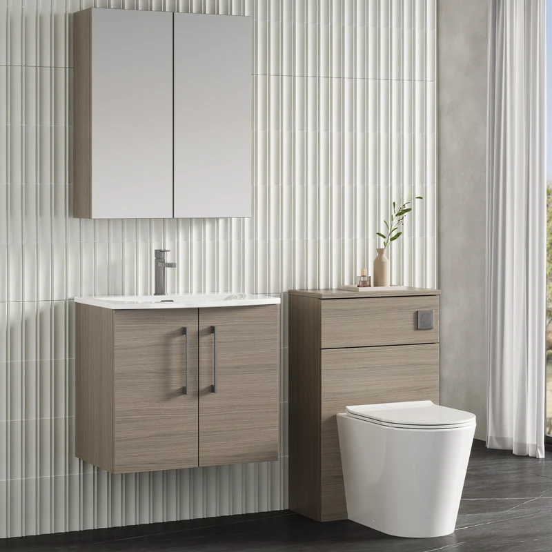 Lana 600mm Wall Hung 2 Door Vanity Unit & Basin - Solace Oak