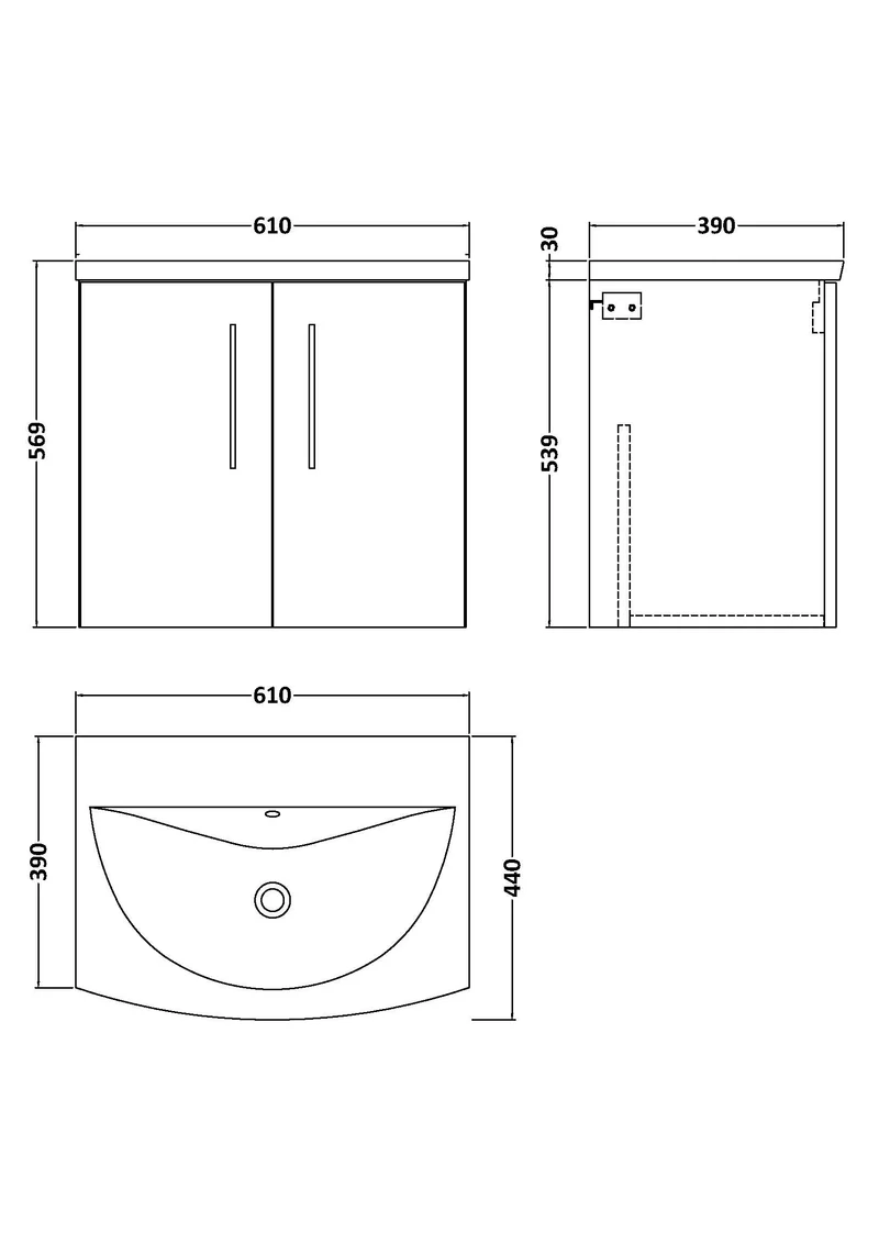Lana 600mm Wall Hung 2 Door Vanity Unit & Basin - Solace Oak