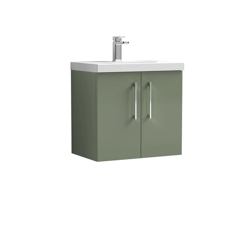 Lana 600mm Wall Hung 2 Door Vanity Unit & Basin - Satin Green