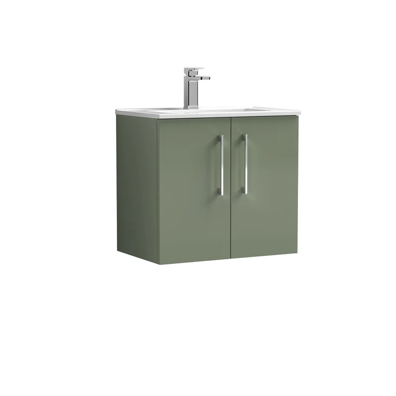 Lana 600mm Wall Hung 2 Door Vanity Unit & Basin - Satin Green