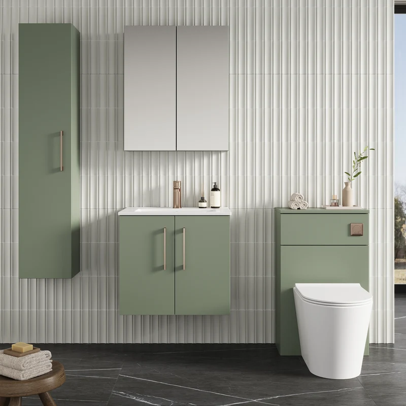 Lana 600mm Wall Hung 2 Door Vanity Unit & Basin - Satin Green