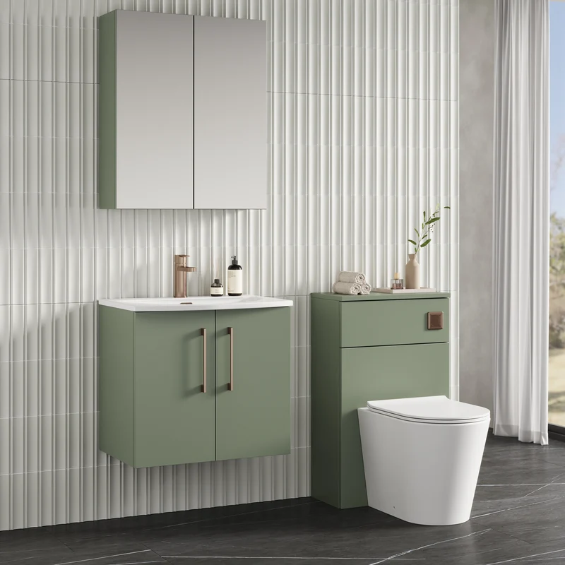 Lana 600mm Wall Hung 2 Door Vanity Unit & Basin - Satin Green