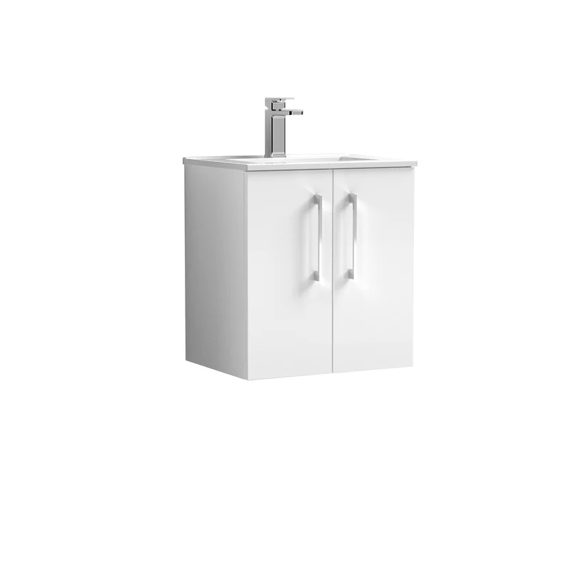 Lana 500mm Wall Hung 2 Door Vanity Unit & Basin - Gloss White