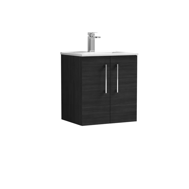 Lana 500mm Wall Hung 2 Door Vanity Unit & Basin - Charcoal Black Woodgrain